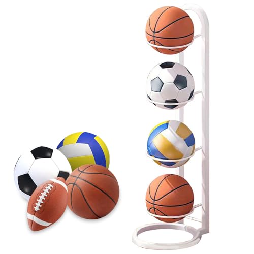 DAJASD Ball Storage Rack, 4 Tiers Metal Basketball Holder, Multi-Layer Ball Organizer Rack, Football Stand, Free Standing Basketball Rack Stand, Multifunctional Multi-Layer Iron ball storage shelf
