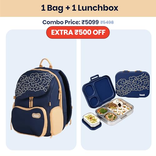 Image of Basil Kids School Combo | Wander 20L Lightweight Backpack with Chest Strap + Quad Plus 1020ml Stainless Steel Lunch Box | Midnight Sora