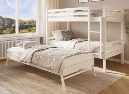 Lit superposé gigogne 3 couchages en bois blanc LEOPAUL 90 x 190 cm – vue 3