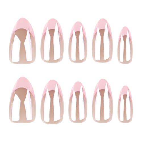 Image of Secret Lives Coated Glitter French Pink Almond Press-On Nails - Elegant Wearable False Nail Tips, 24-Piece Set with Kit