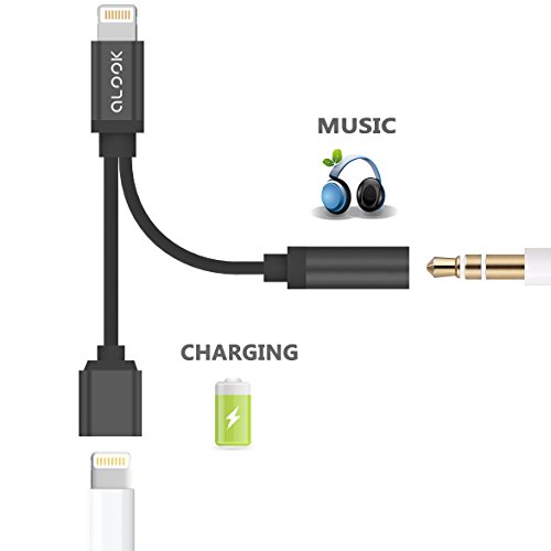 2 in 1 Lightning Adapter for iPhone 7/7 plus,ALOOK iphone 7 Adapter and 3.5mm Earphones Jack Cable [No Music Control and Calling Function] for New iPhone 7/7 plus/6/6s/6 plus/5/5s/5c - Black