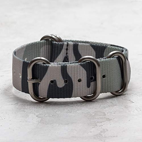 Benchmark Basics Camo Watch Band - Heavy Duty 5-Ring Zulu Hardware - Ballistic Nylon One-Piece Military Watch Straps - Choice of Color & Width - 18mm, 20mm or 22mm
