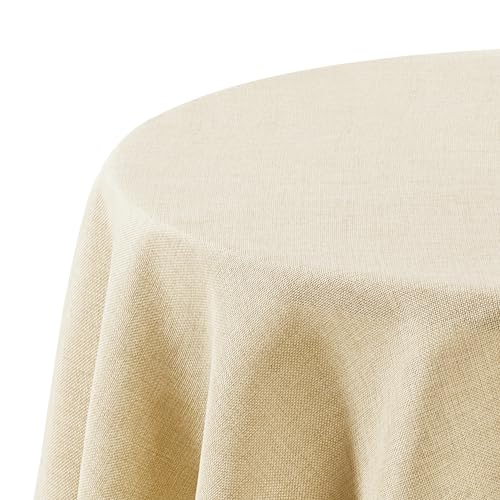 Deconovo Mantel Redondo Impermeable, Manteles con Especto de Lino para Interior y Exterior, Mantel de Poliéster Lavable para Cumpleaños, Comedor, Mesa, 140cm, Beige, 1 Pieza
