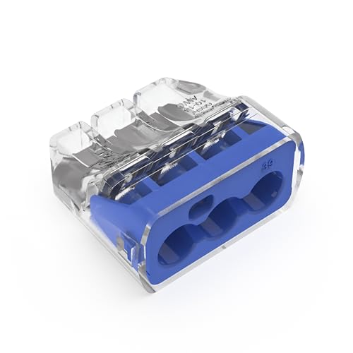 Push-in Connector, 3-Port, Blue, Pk150