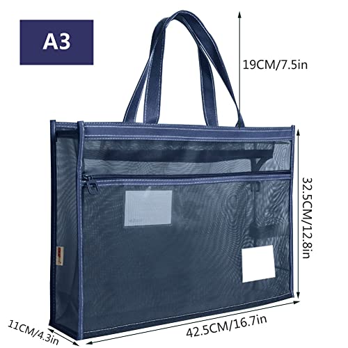 A3 Bolsa de arte de malha com alça e zíper para obras de arte, portátil, grande capacidade, bolsa or