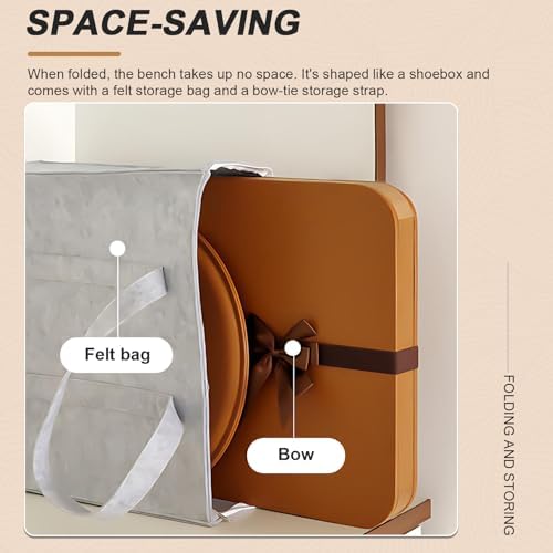 Folding Honeycomb Stool with PU Cushion & Felt Storage, 400lb Capacity, Versatile Bench for Living Room, Dining Room & Office Decor - White, 3 Seats