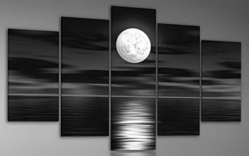 White Full Moon Night Home Decoration Abstract Landscape Oil Painting on Canvas 5pcs/set Mixorde