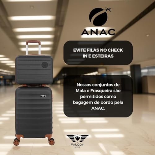 Kit Falcon Line Mala De Viagem ABS com Frasqueira Bordo Mão Pequena 10kg Abs Cadeado Com Frasqueira