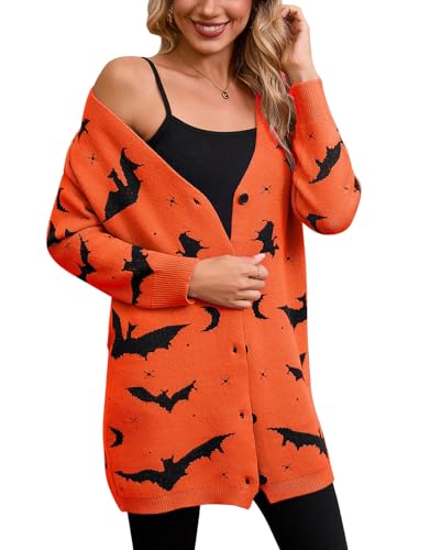 Womens Halloween Long Sleeve Open Front Cardigan Casual Loose Cute Heart Knit Cardigans