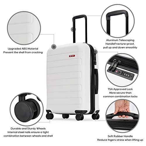 Ginzatravel Hardside Spinner, Carry-On, Wear-Resistant, Scratch-Resistant Suitcase Luggage With Wheels (20-Inch, White) #TOP2