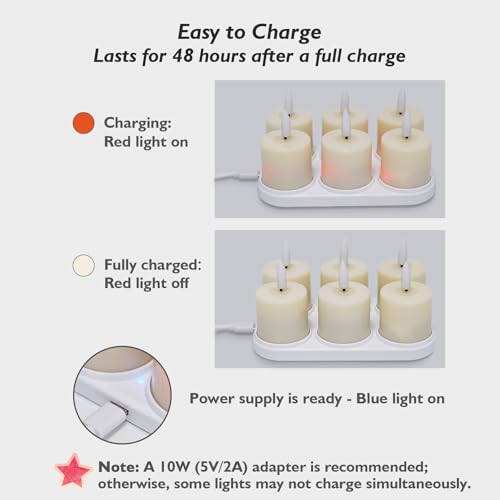 Image of Rhytsing 6 Rechargeable Flameless Votive Candles with Timer for Home Decor, Led Faux Battery Operated Tealight Candles with Magnetic Charging Base, Type-C USB Cable, Remote Included-D1.6 X H2.7 inches
