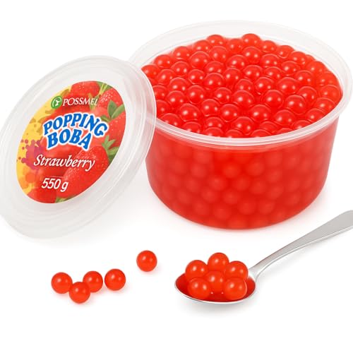POSSMEI Bubble Tea Popping Boba Fresa 550 gramos | Prepara delicioso boba tea en casa | listo para usar sin necesidad de cocinar