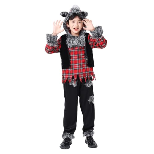 Biutiufiu Wild Wolfie Costume Hungry Howler Werewolf Halloween Costume for Boys Big Bad Wolf Dress Up Party (3-4 Years Wolf)