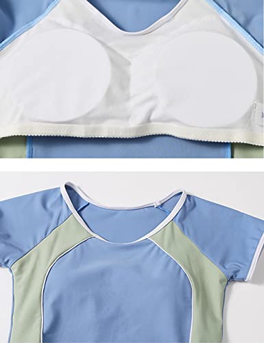 JadeRich Teen Girls' 2-Piece Skirted Bathing Suits Short Sleeve Rash Guard Drawstring Swimwear Teenager Sporty Swimsuit3