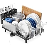 Urackify Stainless Steel Dish Drying Rack - Large Capcity 304 Grade Dish Drainer for Kitchen Counter with Drain Board, Utensil Holder & Detachable Cup Shelf, Rustproof Multifunctional Organizer