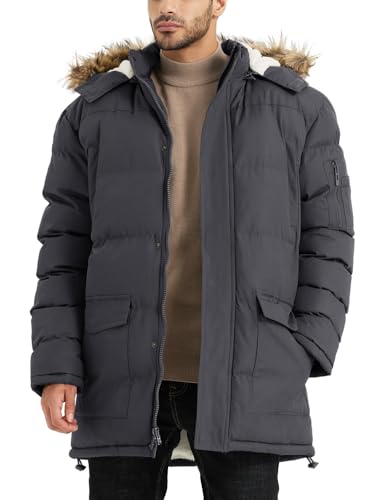 JAWERU Winter Coats For Men Winter Jackets Water Resistant Warm Thicken Puffy Hooded Insulated Thicken Parka Coat Grey XL
