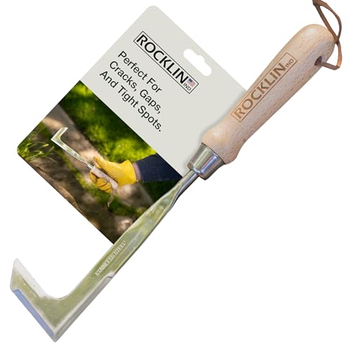 Rocklin&trade; Crack Weeder &ndash; 13' Stainless Steel Manual Crevice Weeding Tool with Beech Wood Handle...