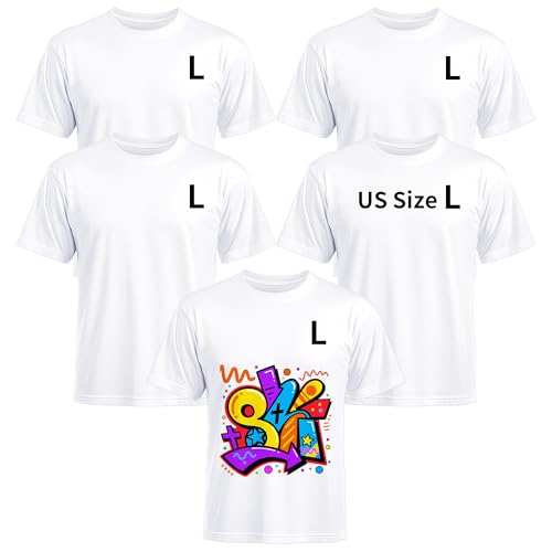 Joyclub 5 Pack Sublimation Blanks Bulk Wholesale White Polyester T Shirts for Heat Transfer Unisex Crew Neck Short Sleeve DIY