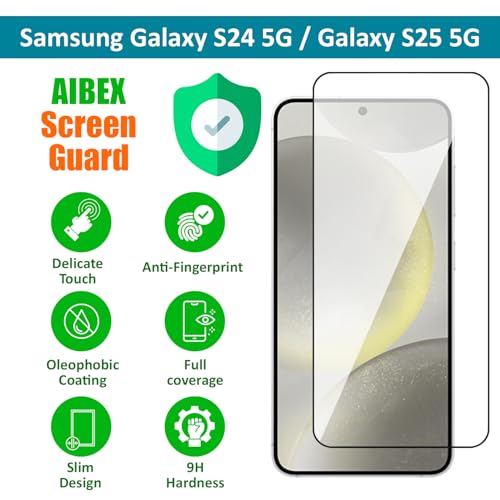 Image of AIBEX Tempered Glass for Samsung S24 5G / Samsung S25 5G | 9H Hardness | Anti-Glare & Anti-Fingerprint | Water Resistant | Edge-to-Edge Full Screen Protector | Bubble-Free Installation