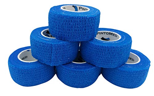PintoMed - 6 x Blauw - Samenhangend Verband - Cohesive Bandage - 6 rollen x 2,5 cm x 4,5 m Zelfklevende Flexibele Verbanden, EHBO, Sportverbandverbanden - Pak van 6
