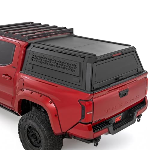 Rough Country Truck Bed Cap Topper for Toyota Tacoma (2024-2026) 5 Bed - Modular Design Locking Gullwing Access Doors Molle Panels LED Interior Lighting