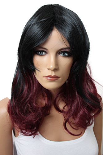 PRETTYSHOP Perücke Wig schwarz rot mix leicht gewellt natürlich WK201