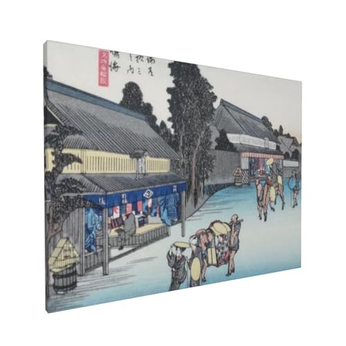 歌川広重 浮世絵 《東海道五拾三次之内 鳴海:名物有松絞》ポスター 部屋飾り キャンバスウォールアート 印刷 版画 壁飾り 壁の絵 壁掛け ソファの背景絵画 40x30cm 木枠付きの完成品