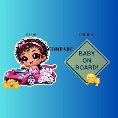 Image of Premium Baby On Board Signs, Car Essentials - Baby On Board Sticker - 1 Pack, 7 inch by 7 inch - Cute - Cartoon Safety Signs - Non Magnet - Durable Strong Adhesive (Pink Sports Car)