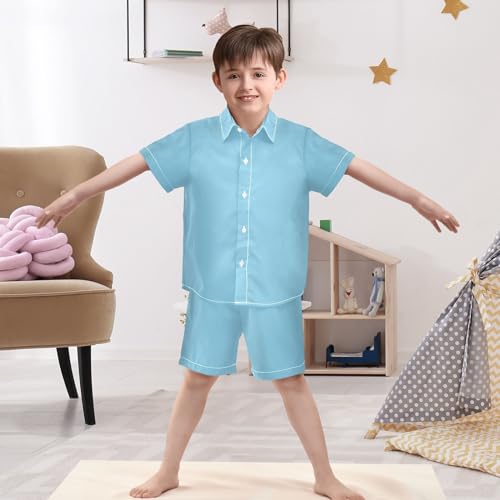 Image of 3T Toddler Boy Shorts Set Teal Hawaiian Button Down Shirts Summer Outfits for Little Boy