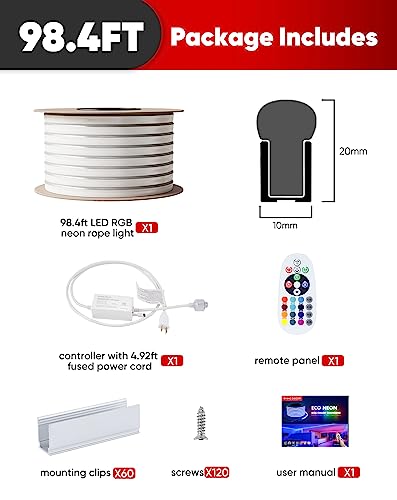 Shine Decor 98.4Ft Led Rgb Neon Rope Lights, Etl-Listed Ac 110-120V Neon Led Strip Lights Smd5050 80Leds/M With Remote, Dimmable Multicolor Change Flexible Neon Rope Lighting Waterproof For In&Outdoor #TOP6