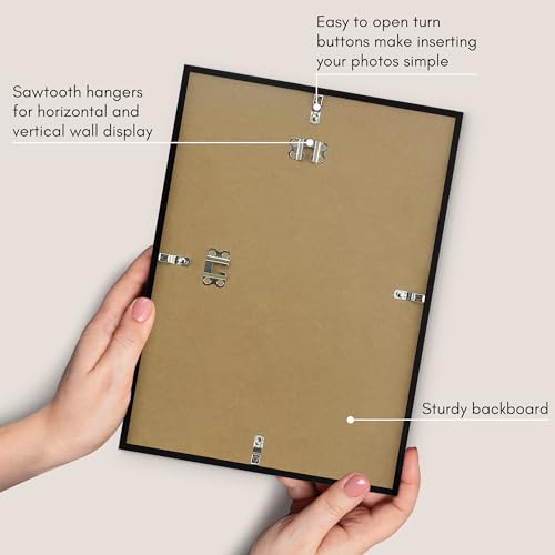 Americanflat 10x14 Picture Frame with Shatter-Resistant Glass - Streamline Collection - Thin Border Picture Frame for Wall Display - Hanging Hardware Included - Black