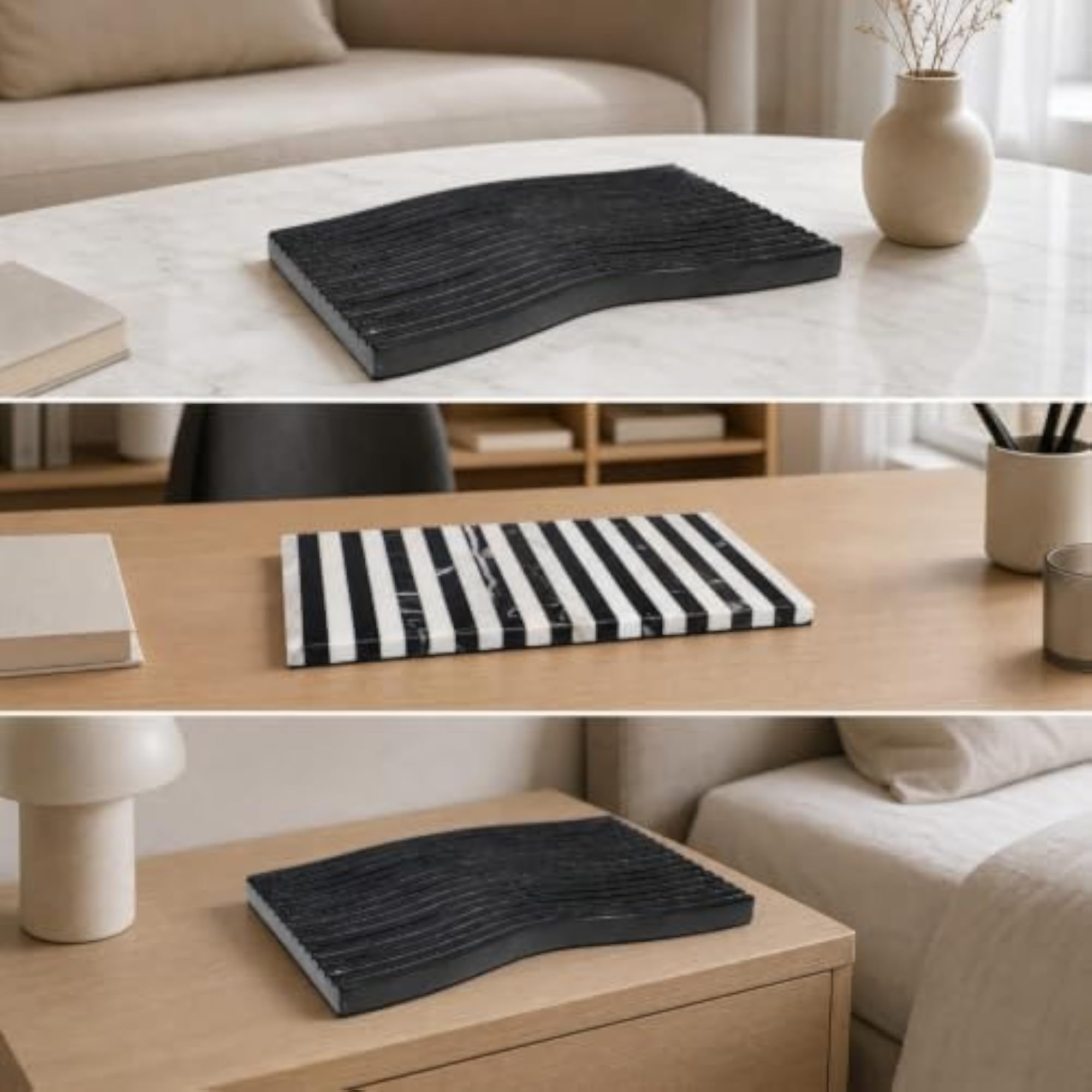 Flat Marble Decorative Tray, Multi-Purpose Elegant Design