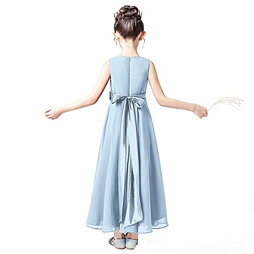 Little Junior Girl Long Bridesmaid Dress Baby Blue Wedding Flower Girls Formal Pageant Party Dresses Chiffon Sleeveless Baby Blue-8 #TOP2