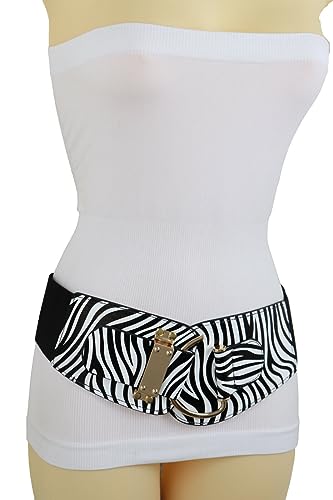 Trendy Fashion Jewelry Women Wide Stretch Belt Hip High Waist Faux Leather Metal Hook Buckle L XL Black Zebra Print3