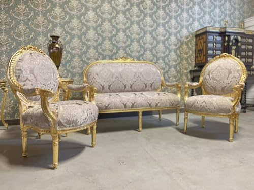 CasAmin Home & Living Gold Lounge Sofa Set, Retro Barock Rokoko Stil, Couch Set für Wohnzimmer Heimdekoration für Hotel Lounge – Bild 4