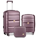 Somago Luggage Sets 3 Piece Hard Shell Polypropylene Suitcase with TSA Lock Spinner Carry On Luggage with Beauty Case Travel Set,Elegant Purple
