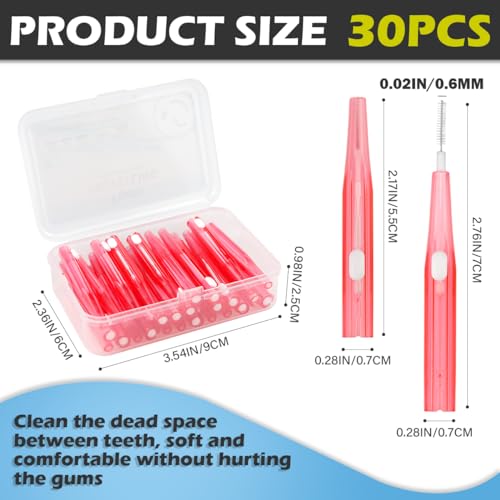ZJIVQO 30pcs Interdental Brushes Dental FOSS Stick Retractable Toothpick Tooth Floss Sticks Flossing Head for Cleaner Dental Floss Stick Tooth Cleaning Tool,0.6mm,Pink - Image 2