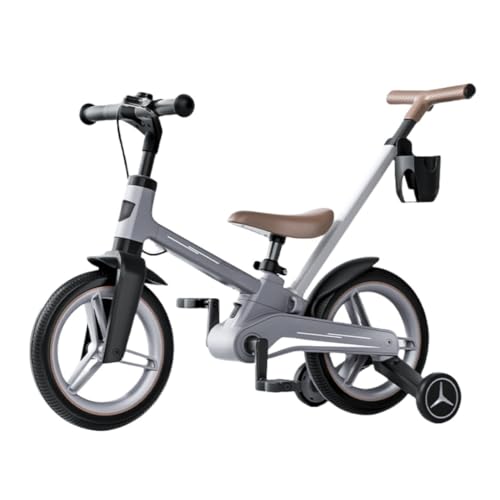 【2025新登場】子供用キックバイク 3-in-1 2-6歳 ベビー自転車 キックバイク 補助輪付き 折りたたみ式 取り外し可能 122°リミットステアリング 転倒防止 省力化ギフト 身長84-115cmに適しています (12インチ,グレー + パター)