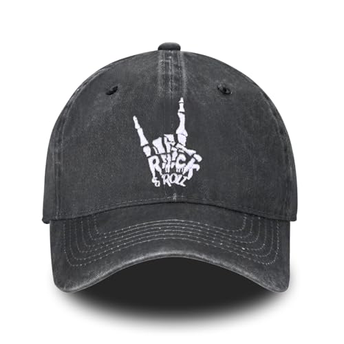 Image of Skeleton Hands Embroidered Baseball Cap for Women Men Skull Finger Funny Vintage Adjustable Washed Distressed Denim Baseball Hat