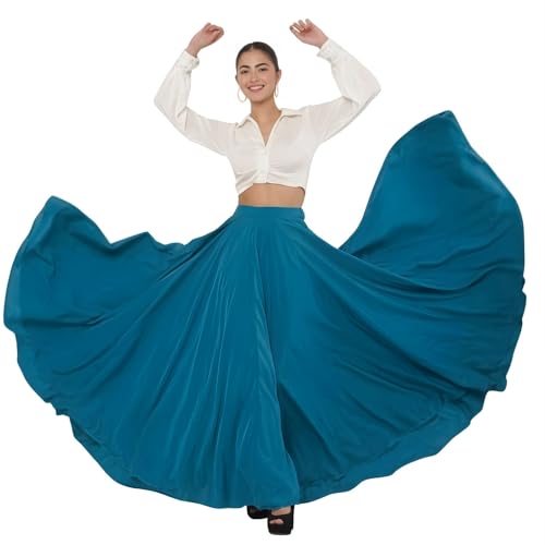 Image of Women's American Crepe Blooming Flared Long for Traditional Stitched A-line Flare Skirt for Girls with 12 Meter Flare 40inch Height