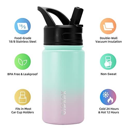 Bjpkpk Kids Water Bottle With Straw Lid, 15Oz Stainless Steel Water Bottles, Insulated Water Bottle For School, Reusable Leak Proof Bpa Free Flask, Marshmallow #TOP2