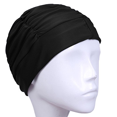 Bonnet de bain ZAK168 - Tendance - Original - Spécialement conçu pour les nageuses avec des cheveux longs, épais ou bouclés - Pour femme free size Noir Cover