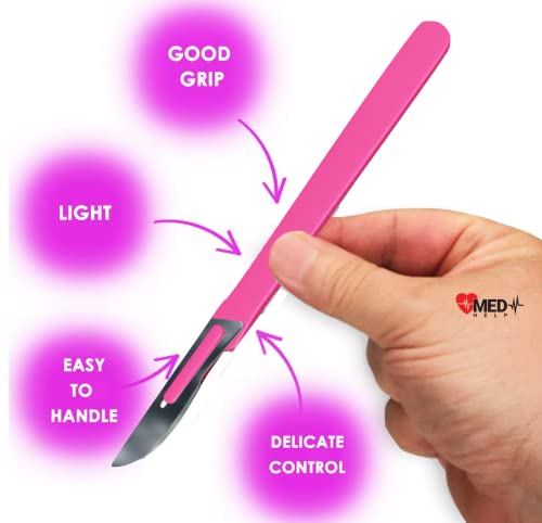 MedHelp Disposable Scalpel 10 Dermaplaning Tool Scalpel Blades with Pink Plastic Handle, High Carbon Steel Dermablade Blades. Individually Wrapped #10 Surgical Blades ● Box of 10 - Thumbnail 4