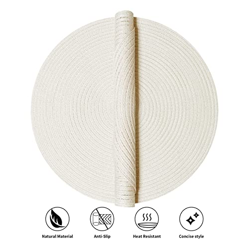 Smaafit Round Placemats For Round Table,Placemats Set Of 4,Round Placemats For Christmas,Placemat 15 Inch Round Plate Mat For Kitchen Dining Table (Cream) #TOP2