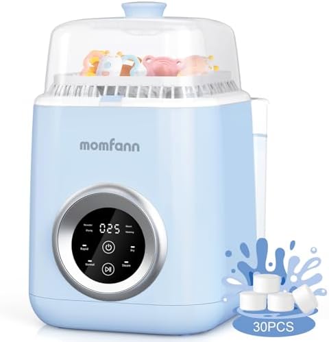MOMFANN Baby Bottle Washer - 19 Minute Rapid Clean, Sterilization and Dryer, All-in-One Cleaner, Bottle, Pump Parts &amp; Baby Essentials Gift for New Parents - Hand Wash Alternative, Baby Blue