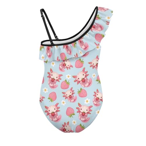 Girls One Piece Bathing Suit Size 3-14 One Shoulder Ruffle Swimwear Casual Summer Beach Swimsuits with Strap3