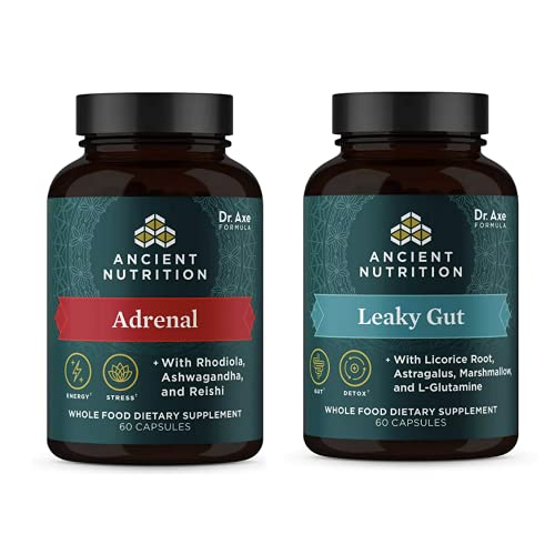 Ancient Nutrition Adrenal Support And Leaky Gut Capsules, Stress & Gut Health Bundle #TOP28
