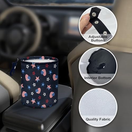 Image of American Flag Star Car Trash Can Waste Basket Portable Car Garbage Bin Collapsible Accessories Trash Can for Car SUV Trucks Universal