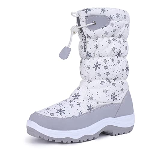 CIOR Women's Waterproof Winter Snow Boots Warm Faux Fur Lined Anti-Slip Cold Weather Boots U1CSNX371B.ET-Snow White.25-8