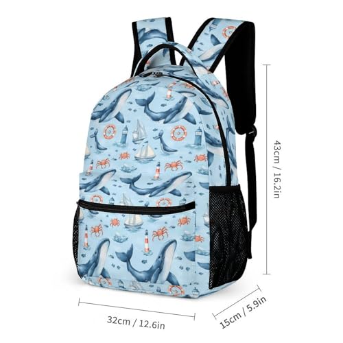 Whales Crab Sea Boat Lighthouse Funny Backpack Sets Lightweight 3Pcs Daypack Set with Lunch Box And Pencil Case for Women Men2